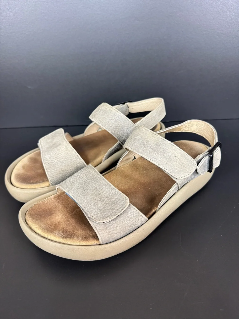Wolky strap Women's Comfort Brown Leather Sandals wide footbed